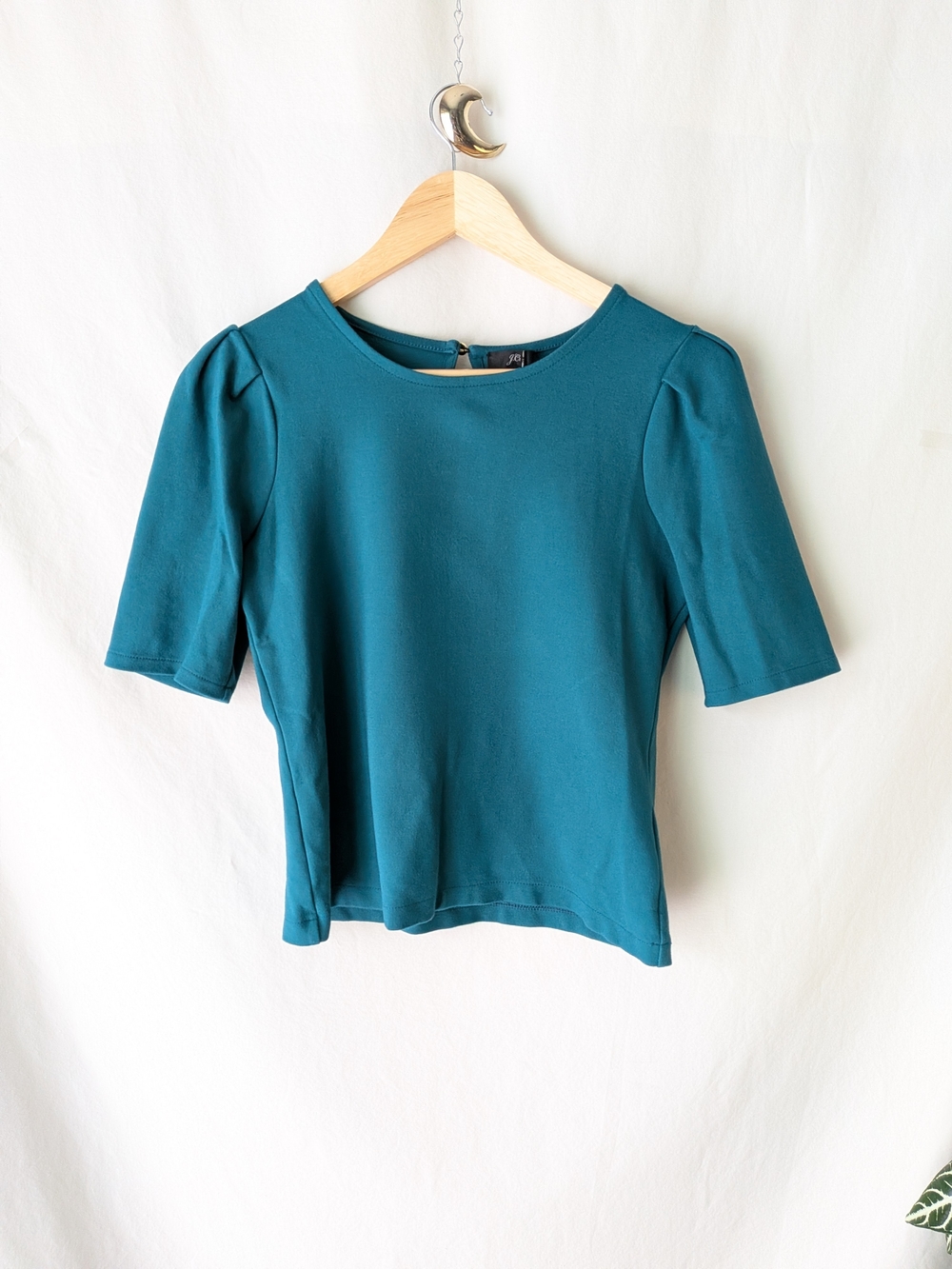J. Crew Teal Puff Shoulder Short Sleeve Top